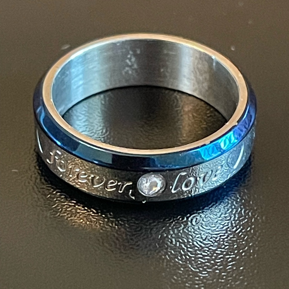 6mm blue silver forever love men ring - Picture 2 of 11